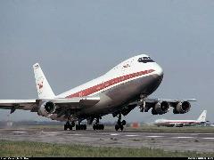 Four-engine passenger airliner taking off